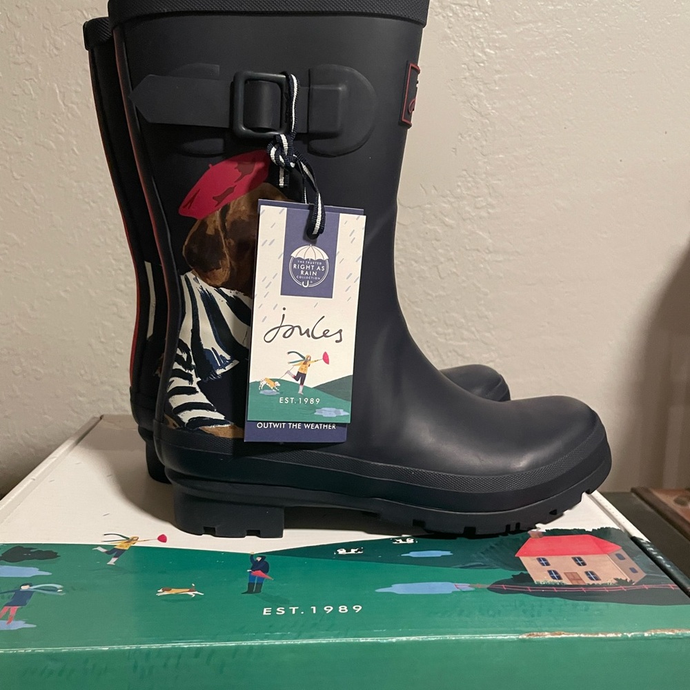 Joules Black Rain Boots with Dachshund Print - Picture 6 of 9